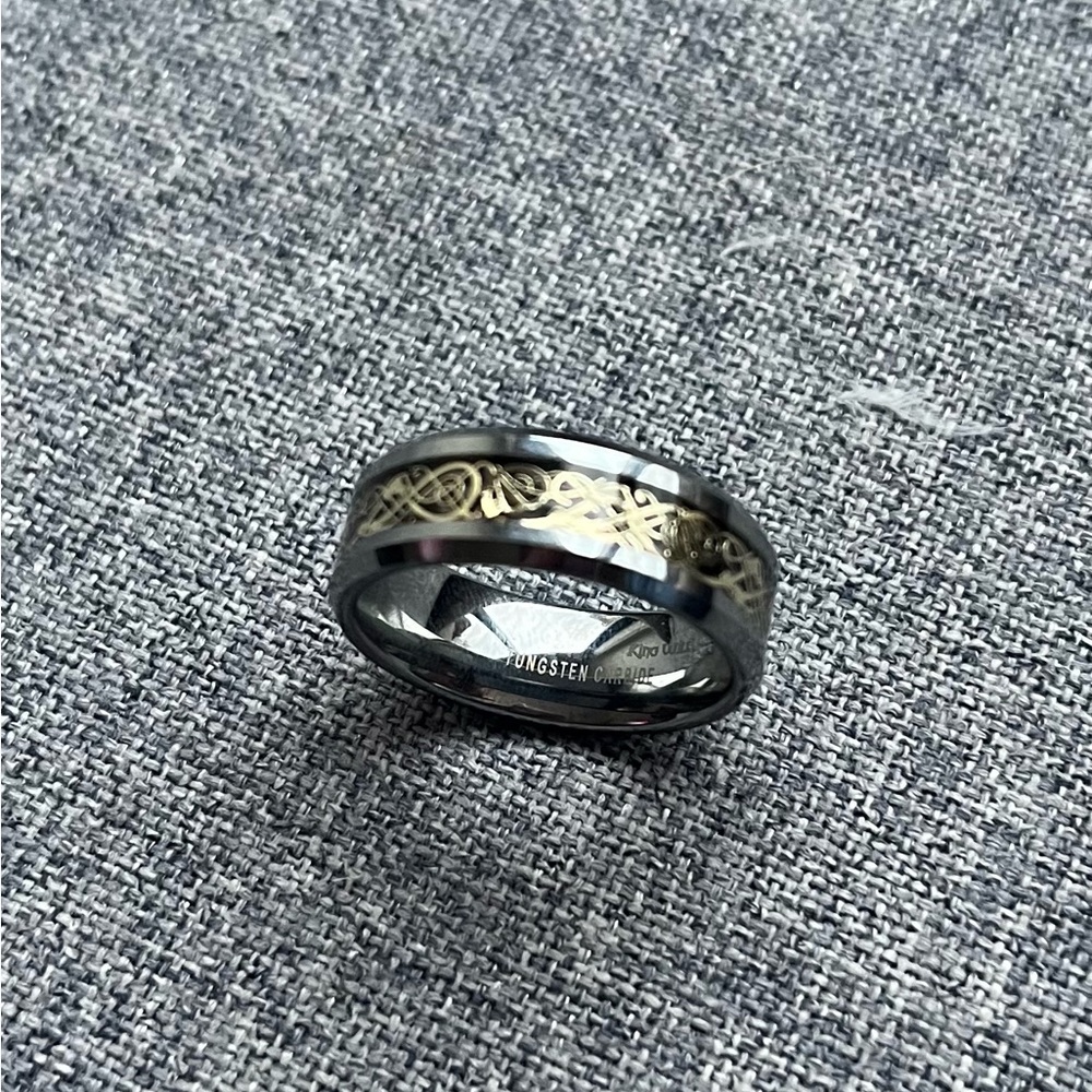Black Tungsten Ring with Gold Celtic Inlay - Men's Jewelry